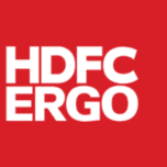 HDFC ERGO General Insurance logo, featuring a square red badge with an interlocking white geometric letter H motif alongside bold blue and red lettering