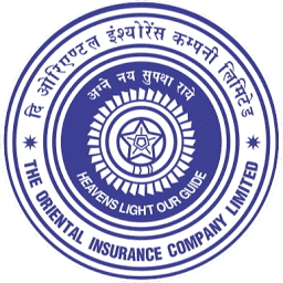 The Oriental Insurance Company Limited logo, featuring a circular blue crest with two protective golden hands sheltering a glowing lamp flame in the center